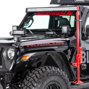 Jeep Wrangler Light Mount - Windshield Cowl - Go Rhino - 6in Q4 Series - Textured Black - `18-`20
